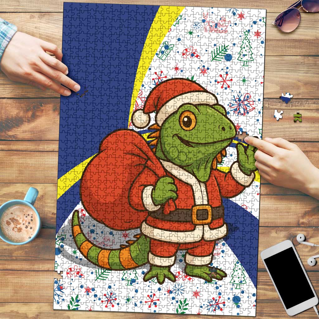 Curacao Christmas Puzzle with Santa Lizard Crown Gifts Snowflakes and Holiday Icons Design - Wonder Print Shop