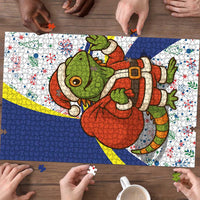 Curacao Christmas Puzzle with Santa Lizard Crown Gifts Snowflakes and Holiday Icons Design - Wonder Print Shop