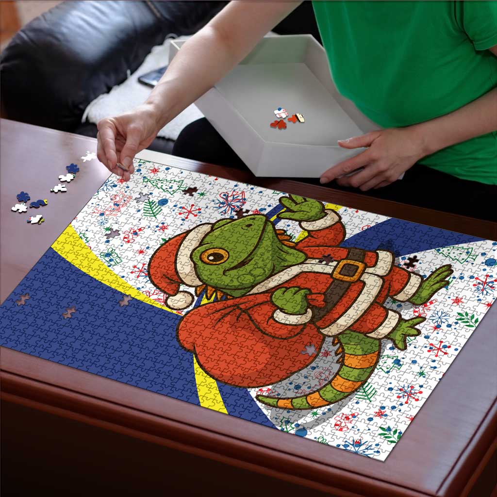 Curacao Christmas Puzzle with Santa Lizard Crown Gifts Snowflakes and Holiday Icons Design - Wonder Print Shop