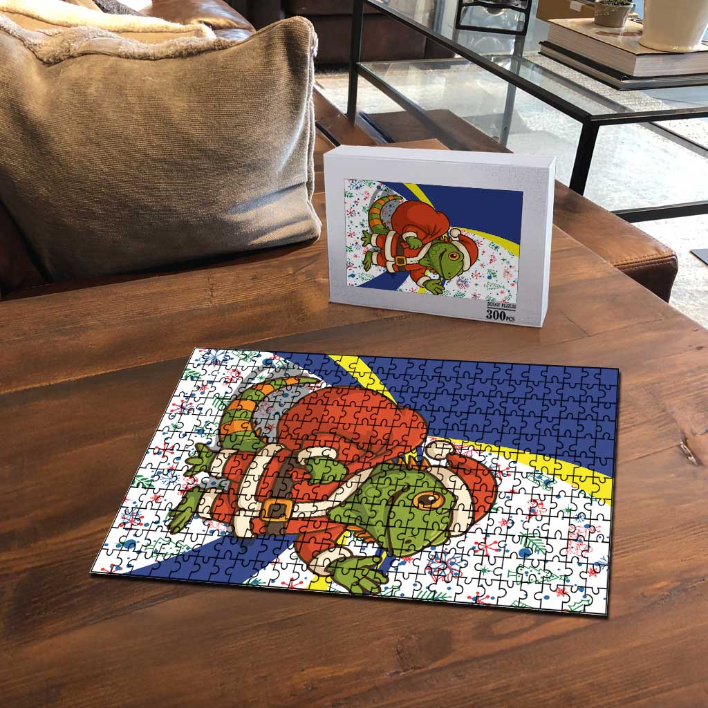 Curacao Christmas Puzzle with Santa Lizard Crown Gifts Snowflakes and Holiday Icons Design - Wonder Print Shop
