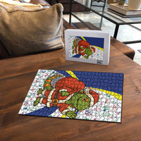 Curacao Christmas Puzzle with Santa Lizard Crown Gifts Snowflakes and Holiday Icons Design - Wonder Print Shop