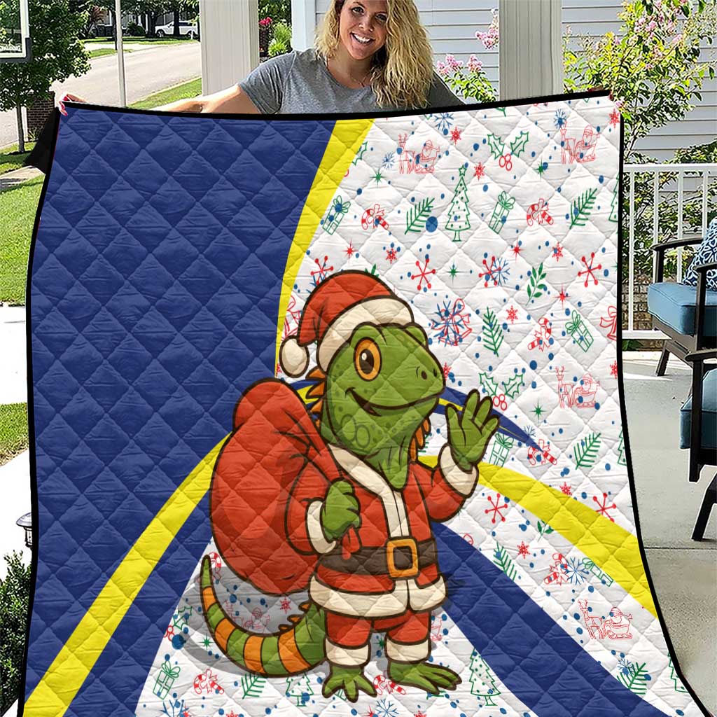 Curacao Christmas Quilt with Santa Lizard Crown Gifts Snowflakes and Holiday Icons Design - Wonder Print Shop
