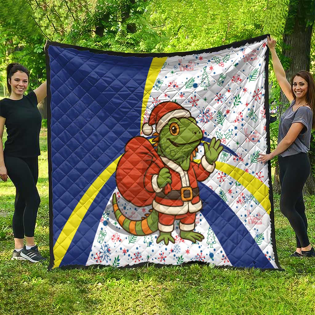 Curacao Christmas Quilt with Santa Lizard Crown Gifts Snowflakes and Holiday Icons Design - Wonder Print Shop