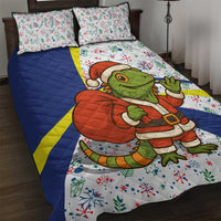 Curacao Christmas Quilt Bed Set with Santa Lizard Crown Gifts Snowflakes and Holiday Icons Design - Wonder Print Shop