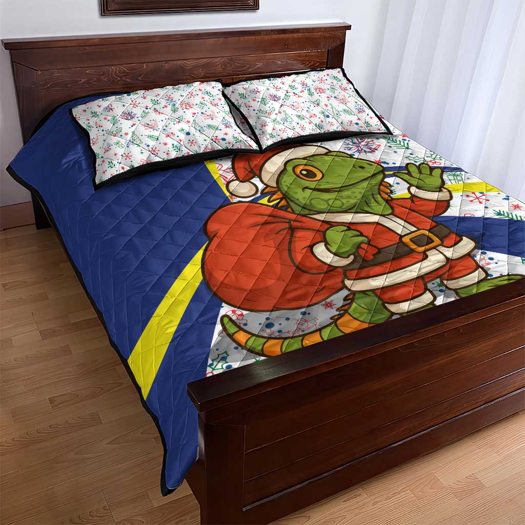 Curacao Christmas Quilt Bed Set with Santa Lizard Crown Gifts Snowflakes and Holiday Icons Design - Wonder Print Shop