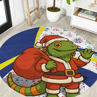 Curacao Christmas Round Carpet with Santa Lizard Crown Gifts Snowflakes and Holiday Icons Design - Wonder Print Shop