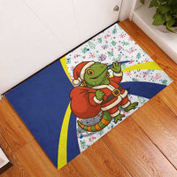 Curacao Christmas Rubber Doormat with Santa Lizard Crown Gifts Snowflakes and Holiday Icons Design - Wonder Print Shop