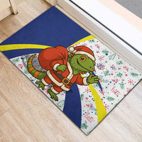 Curacao Christmas Rubber Doormat with Santa Lizard Crown Gifts Snowflakes and Holiday Icons Design - Wonder Print Shop
