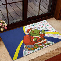 Curacao Christmas Rubber Doormat with Santa Lizard Crown Gifts Snowflakes and Holiday Icons Design - Wonder Print Shop