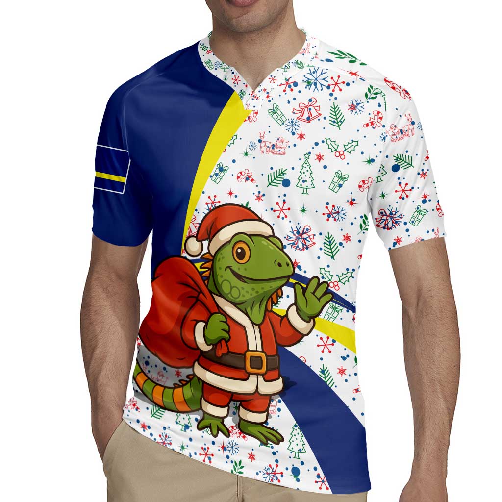 Curacao Christmas Rugby Jersey with Santa Lizard Crown Gifts Snowflakes and Holiday Icons Design - Wonder Print Shop