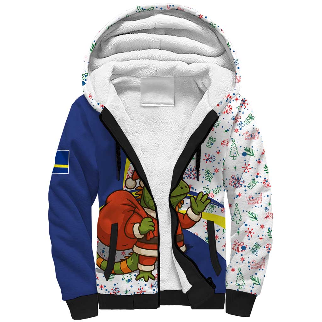 Curacao Christmas Sherpa Hoodie with Santa Lizard Crown Gifts Snowflakes and Holiday Icons Design - Wonder Print Shop