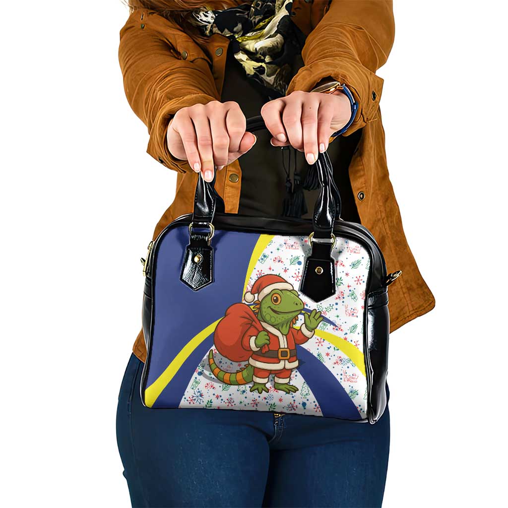 Curacao Christmas Shoulder Handbag with Santa Lizard Crown Gifts Snowflakes and Holiday Icons Design - Wonder Print Shop