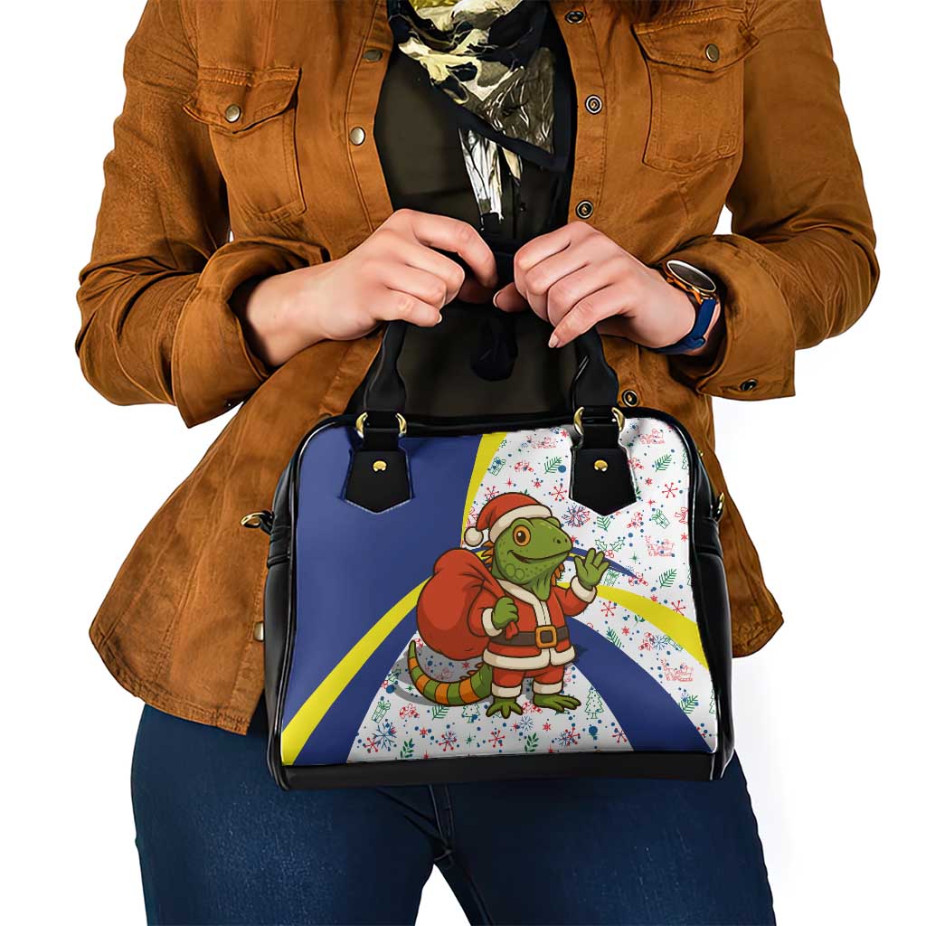 Curacao Christmas Shoulder Handbag with Santa Lizard Crown Gifts Snowflakes and Holiday Icons Design - Wonder Print Shop