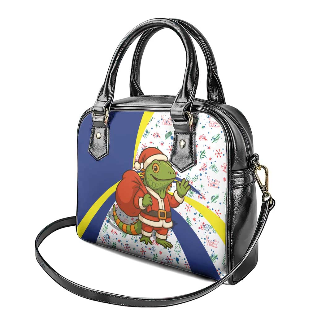 Curacao Christmas Shoulder Handbag with Santa Lizard Crown Gifts Snowflakes and Holiday Icons Design - Wonder Print Shop