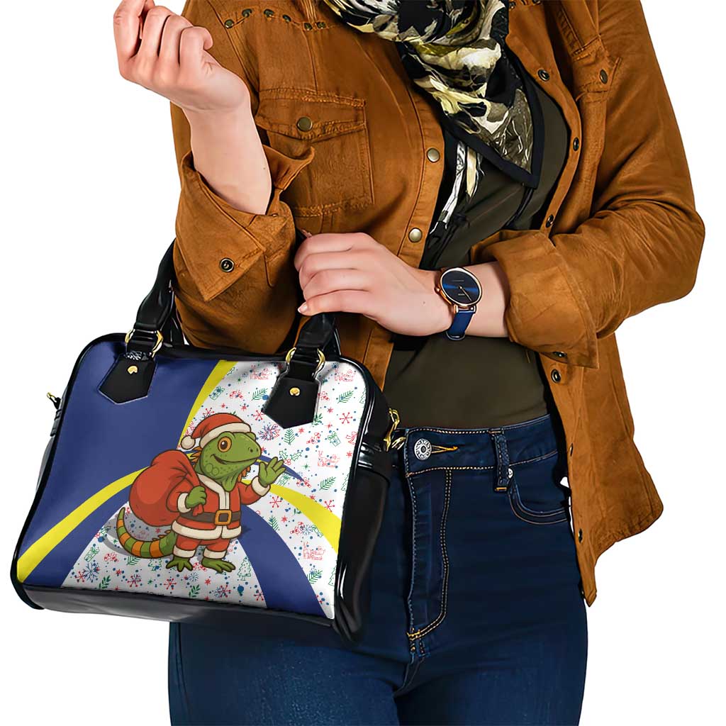 Curacao Christmas Shoulder Handbag with Santa Lizard Crown Gifts Snowflakes and Holiday Icons Design - Wonder Print Shop