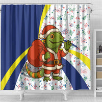 Curacao Christmas Shower Curtain with Santa Lizard Crown Gifts Snowflakes and Holiday Icons Design - Wonder Print Shop