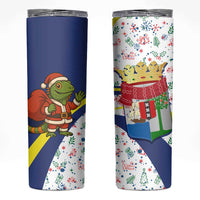 Curacao Christmas Skinny Tumbler with Santa Lizard Crown Gifts Snowflakes and Holiday Icons Design - Wonder Print Shop
