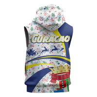 Curacao Christmas Sleeveless Hoodie with Santa Lizard Crown Gifts Snowflakes and Holiday Icons Design - Wonder Print Shop