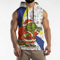 Curacao Christmas Sleeveless Hoodie with Santa Lizard Crown Gifts Snowflakes and Holiday Icons Design - Wonder Print Shop