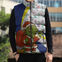 Curacao Christmas Sleeveless Puffer Jacket with Santa Lizard Crown Gifts Snowflakes and Holiday Icons Design - Wonder Print Shop