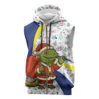 Curacao Christmas Sleeveless Zip Hoodie with Santa Lizard Crown Gifts Snowflakes and Holiday Icons Design - Wonder Print Shop