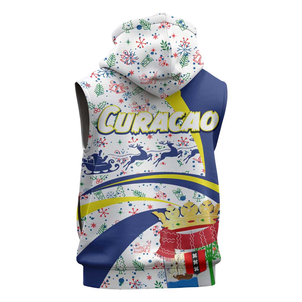 Curacao Christmas Sleeveless Zip Hoodie with Santa Lizard Crown Gifts Snowflakes and Holiday Icons Design - Wonder Print Shop