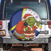 Curacao Christmas Spare Tire Cover with Santa Lizard Crown Gifts Snowflakes and Holiday Icons Design - Wonder Print Shop