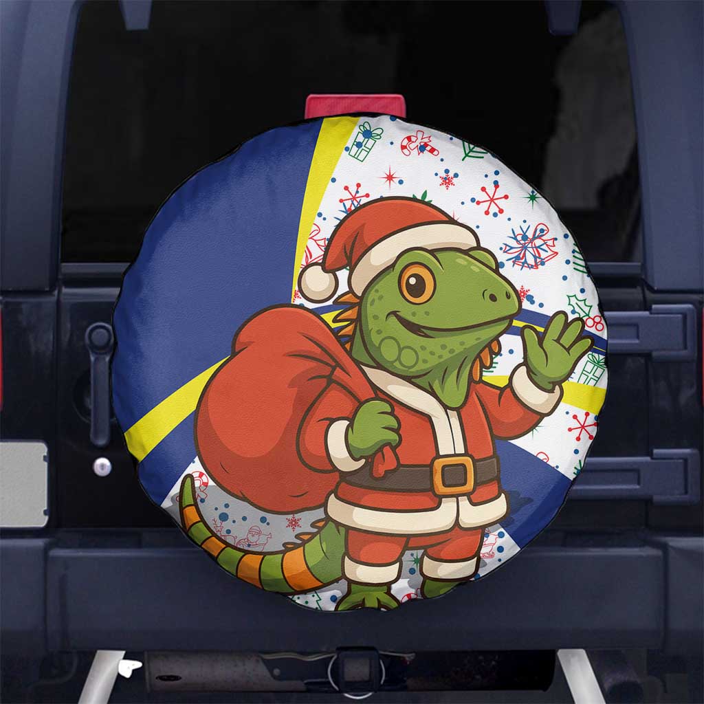 Curacao Christmas Spare Tire Cover with Santa Lizard Crown Gifts Snowflakes and Holiday Icons Design - Wonder Print Shop