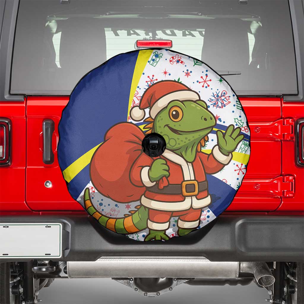 Curacao Christmas Spare Tire Cover with Santa Lizard Crown Gifts Snowflakes and Holiday Icons Design - Wonder Print Shop
