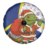 Curacao Christmas Spare Tire Cover with Santa Lizard Crown Gifts Snowflakes and Holiday Icons Design - Wonder Print Shop