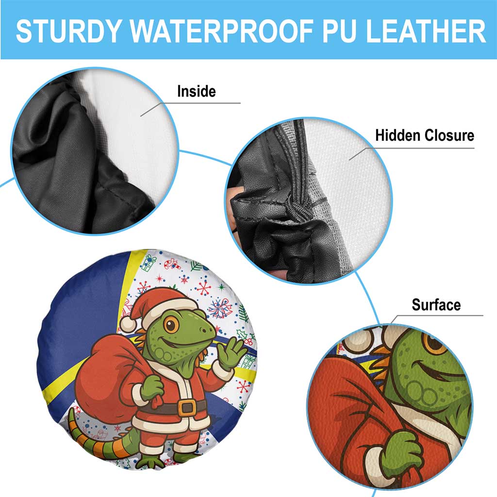 Curacao Christmas Spare Tire Cover with Santa Lizard Crown Gifts Snowflakes and Holiday Icons Design - Wonder Print Shop