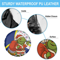 Curacao Christmas Spare Tire Cover with Santa Lizard Crown Gifts Snowflakes and Holiday Icons Design - Wonder Print Shop