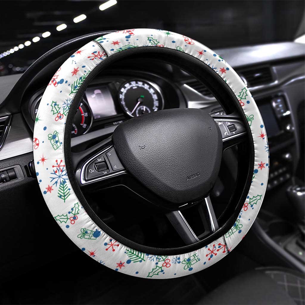 Curacao Christmas Steering Wheel Cover with Santa Lizard Crown Gifts Snowflakes and Holiday Icons Design - Wonder Print Shop