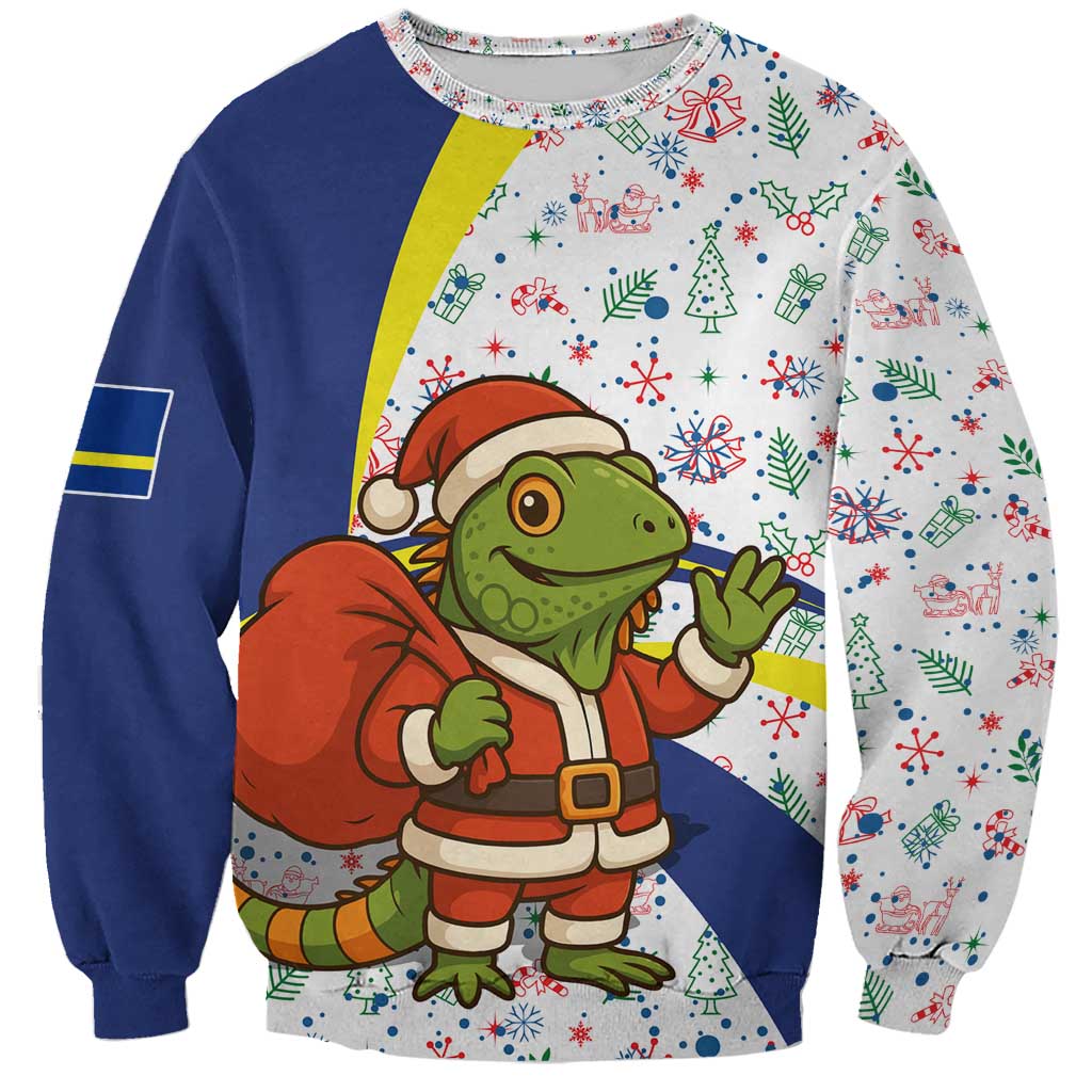 Curacao Christmas Sweatshirt with Santa Lizard Crown Gifts Snowflakes and Holiday Icons Design - Wonder Print Shop