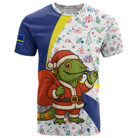 Curacao Christmas T Shirt with Santa Lizard Crown Gifts Snowflakes and Holiday Icons Design - Wonder Print Shop