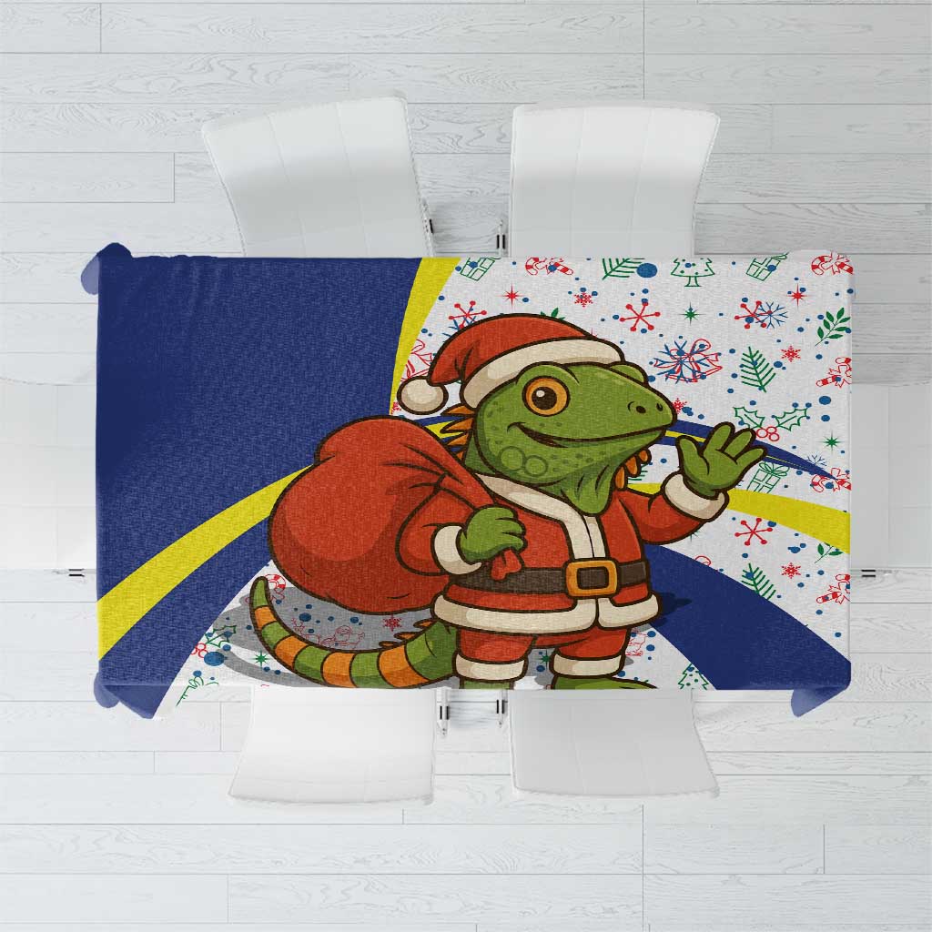 Curacao Christmas Tablecloth with Santa Lizard Crown Gifts Snowflakes and Holiday Icons Design - Wonder Print Shop
