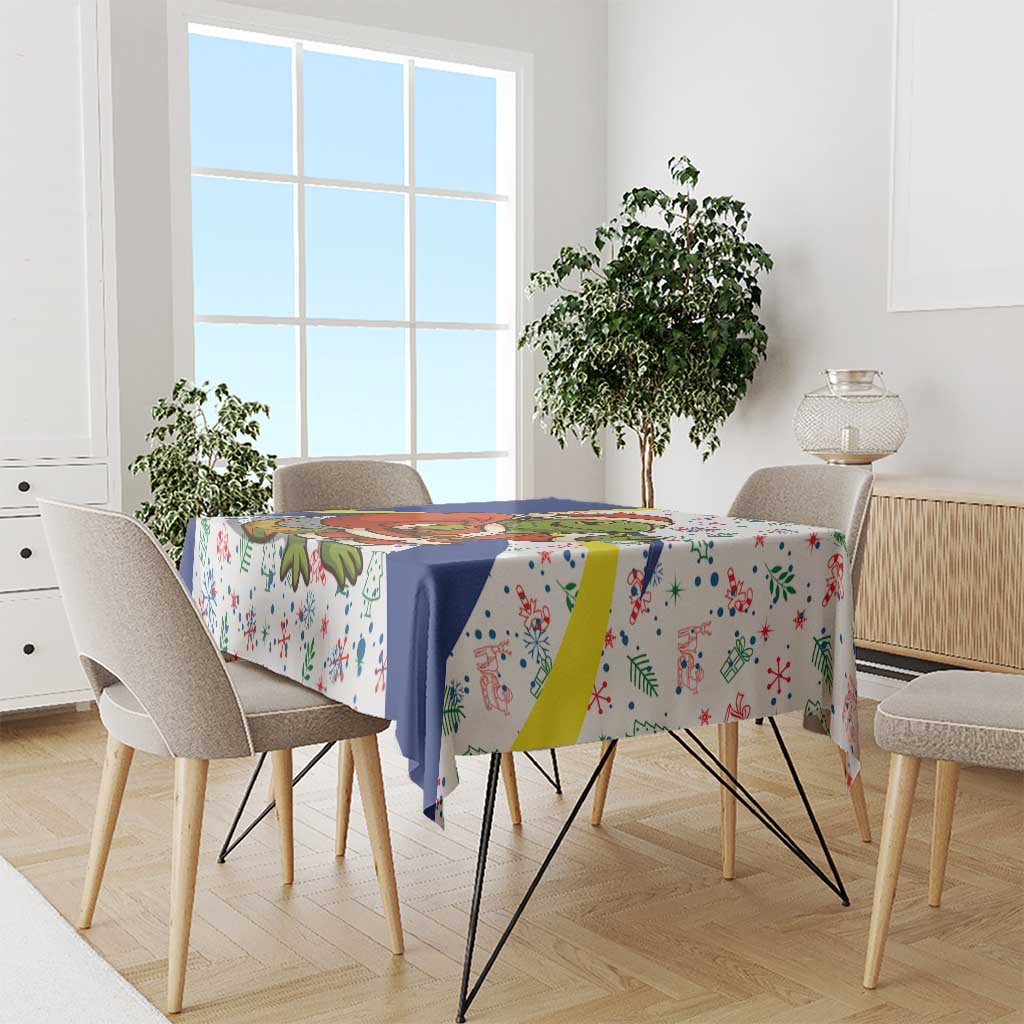 Curacao Christmas Tablecloth with Santa Lizard Crown Gifts Snowflakes and Holiday Icons Design - Wonder Print Shop