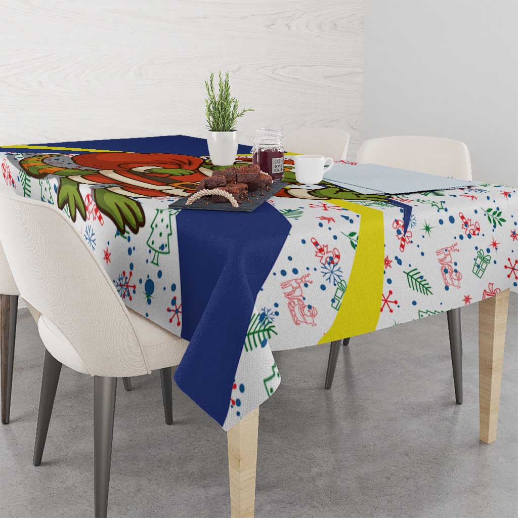 Curacao Christmas Tablecloth with Santa Lizard Crown Gifts Snowflakes and Holiday Icons Design - Wonder Print Shop