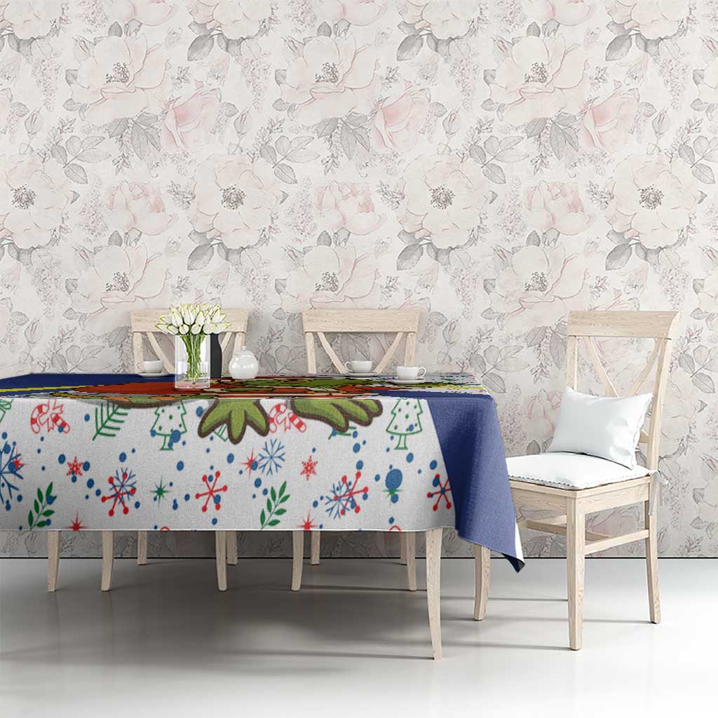 Curacao Christmas Tablecloth with Santa Lizard Crown Gifts Snowflakes and Holiday Icons Design - Wonder Print Shop