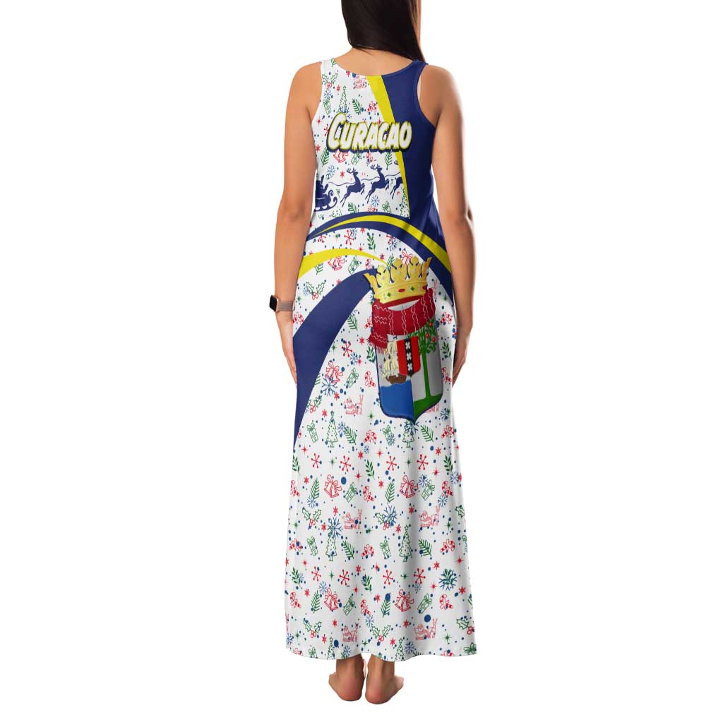 Curacao Christmas Tank Maxi Dress with Santa Lizard Crown Gifts Snowflakes and Holiday Icons Design - Wonder Print Shop