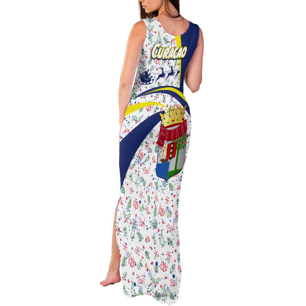 Curacao Christmas Tank Maxi Dress with Santa Lizard Crown Gifts Snowflakes and Holiday Icons Design - Wonder Print Shop