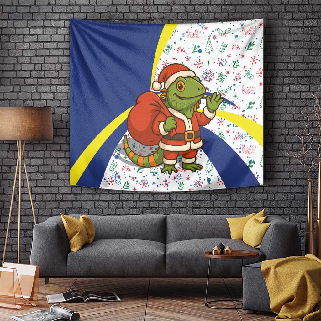 Curacao Christmas Tapestry with Santa Lizard Crown Gifts Snowflakes and Holiday Icons Design - Wonder Print Shop