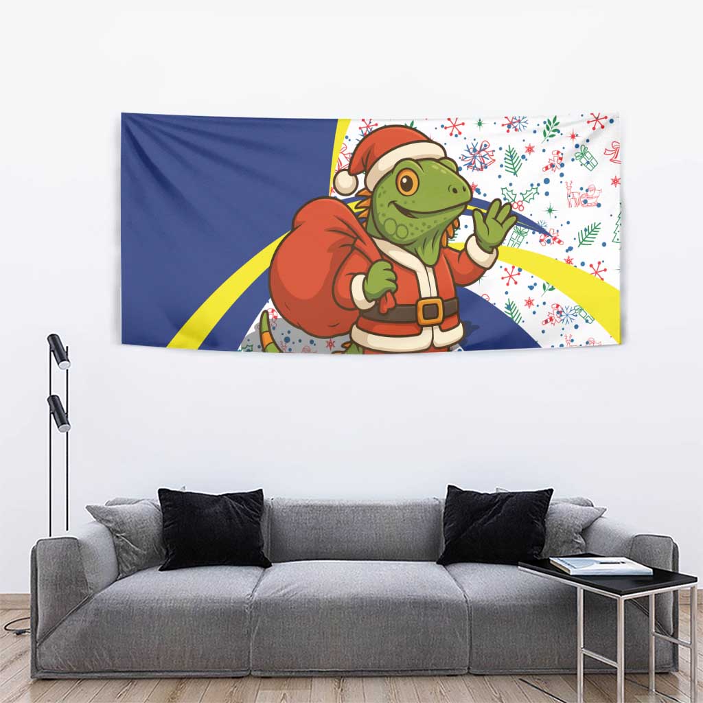Curacao Christmas Tapestry with Santa Lizard Crown Gifts Snowflakes and Holiday Icons Design - Wonder Print Shop