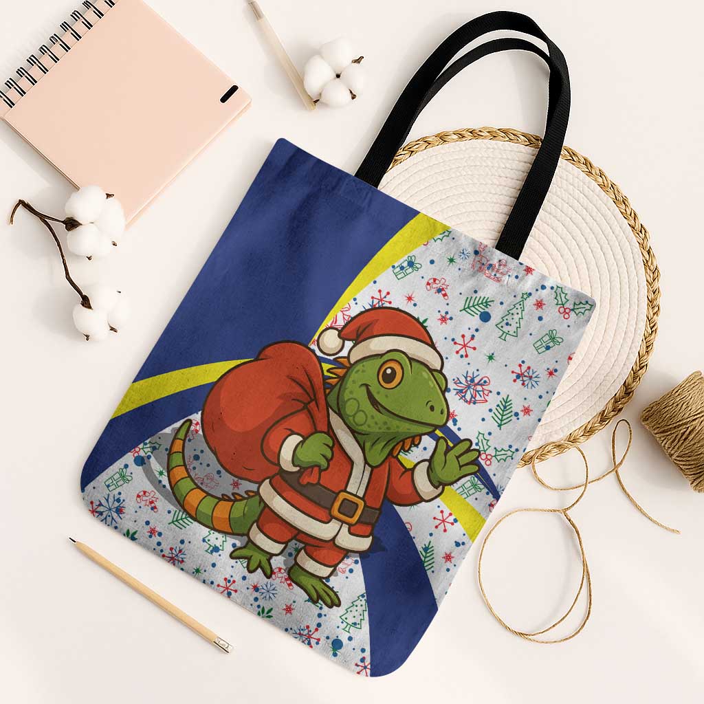 Curacao Christmas Tote Bag with Santa Lizard Crown Gifts Snowflakes and Holiday Icons Design - Wonder Print Shop