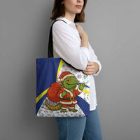 Curacao Christmas Tote Bag with Santa Lizard Crown Gifts Snowflakes and Holiday Icons Design - Wonder Print Shop