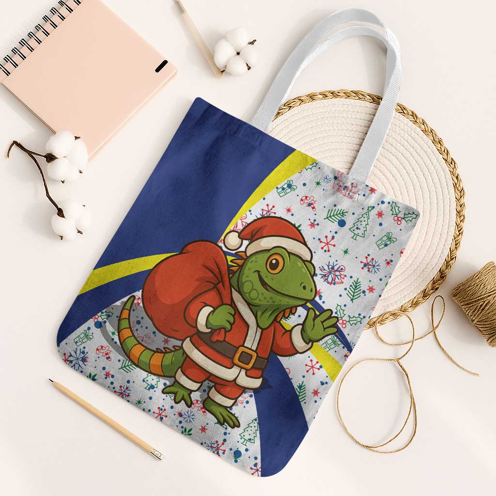 Curacao Christmas Tote Bag with Santa Lizard Crown Gifts Snowflakes and Holiday Icons Design - Wonder Print Shop