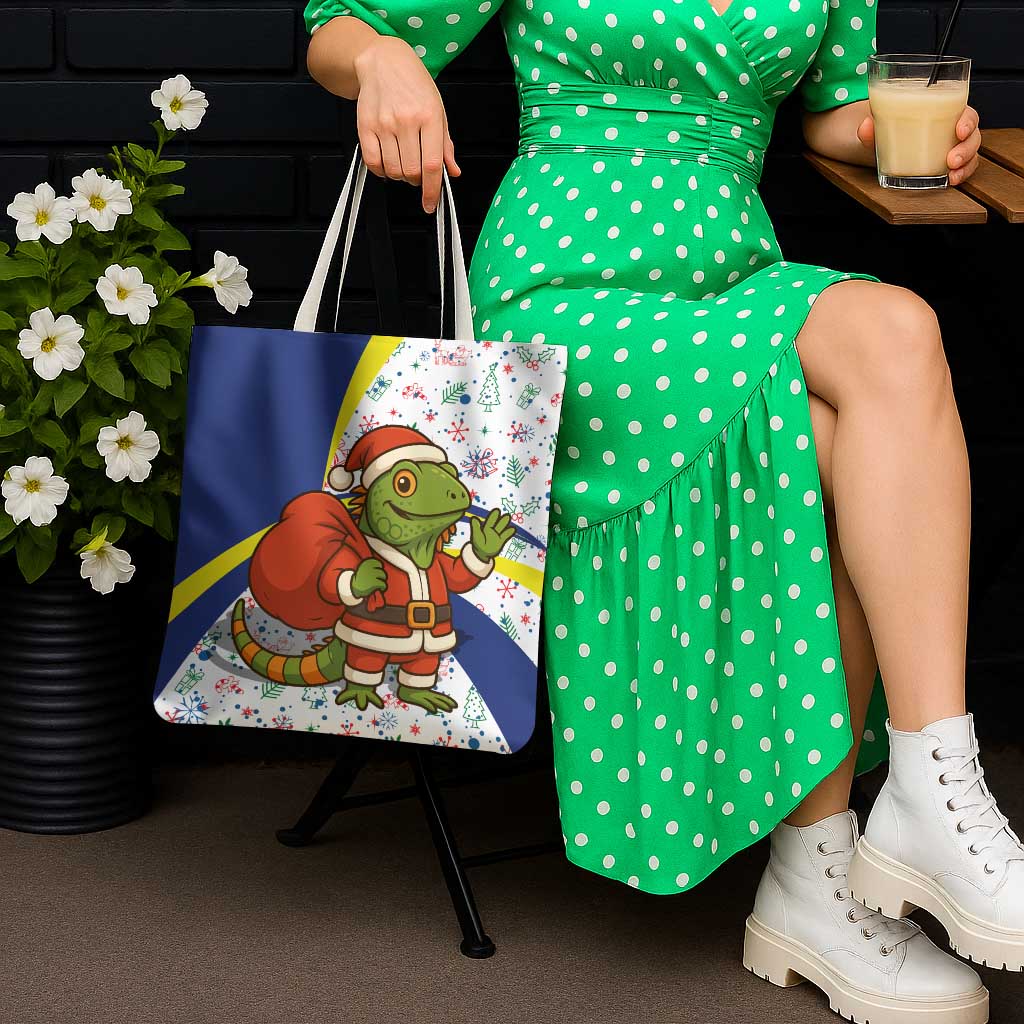 Curacao Christmas Tote Bag with Santa Lizard Crown Gifts Snowflakes and Holiday Icons Design - Wonder Print Shop