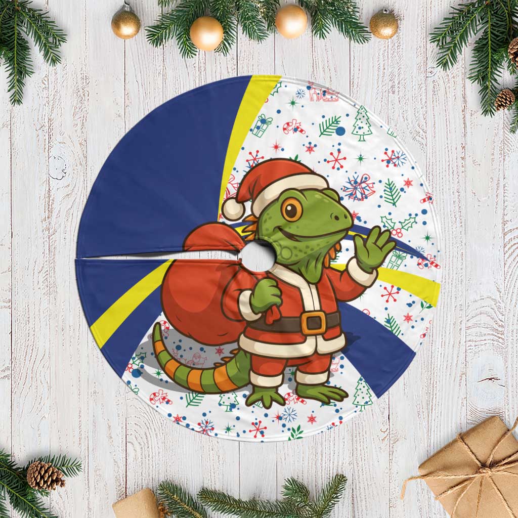 Curacao Christmas Tree Skirt with Santa Lizard Crown Gifts Snowflakes and Holiday Icons Design - Wonder Print Shop