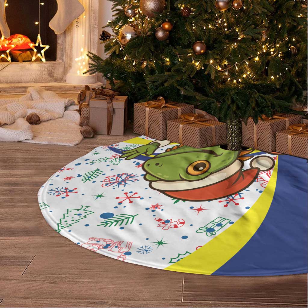 Curacao Christmas Tree Skirt with Santa Lizard Crown Gifts Snowflakes and Holiday Icons Design - Wonder Print Shop