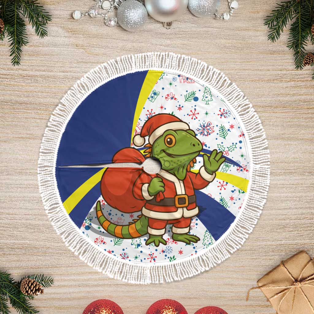 Curacao Christmas Tree Skirt with Santa Lizard Crown Gifts Snowflakes and Holiday Icons Design - Wonder Print Shop